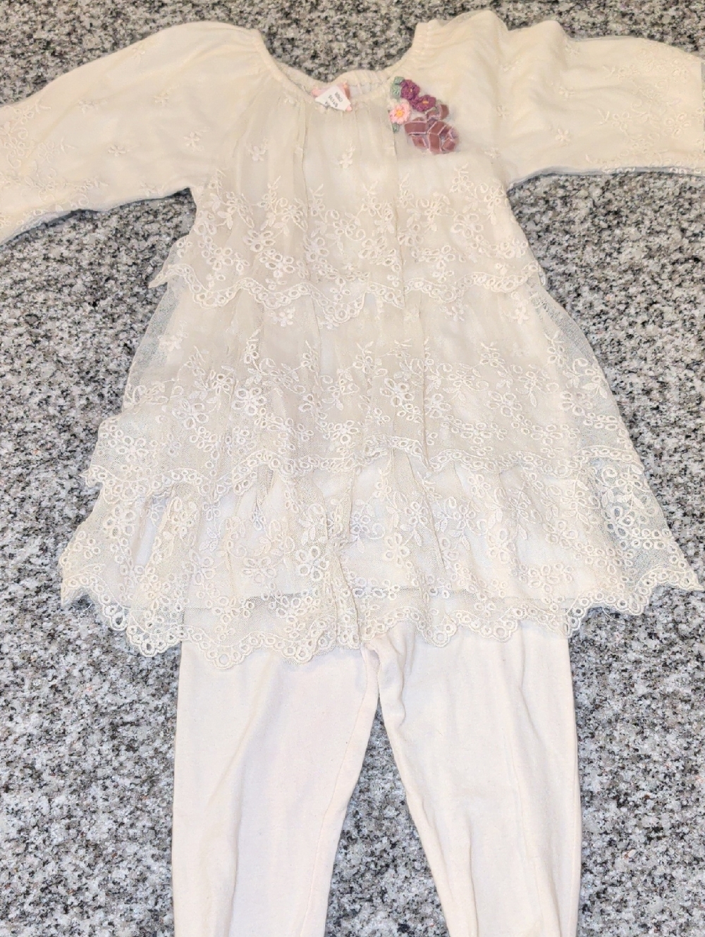 Girls Cream Lace Tiered Tunic & Legging Matching Set